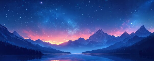 Starry Sky Over a Majestic Mountain Range, Generative AI