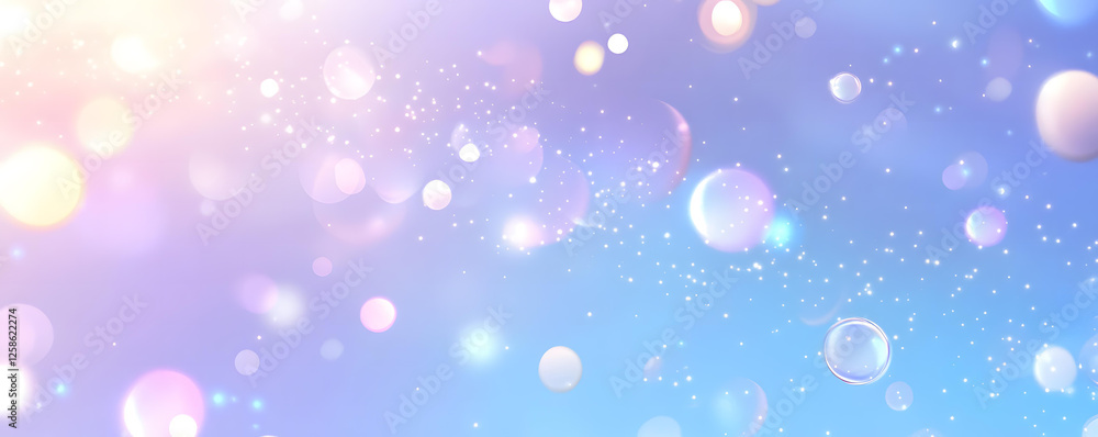Poster dreamy pastel bokeh background with sparkling lights and floating bubbles
