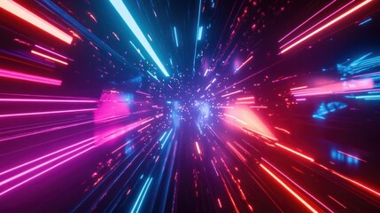 A stunning visual of colorful light beams creating a dynamic tunnel effect, representing speed, energy, and technological advancement.