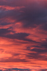 Cloudy red sunset sky