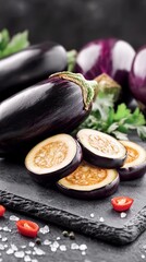 Sliced Eggplant on Dark Background