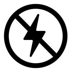 A black and white icon of a lightning bolt with a prohibition symbol, representing power outage, electricity restriction, or energy shutdown.