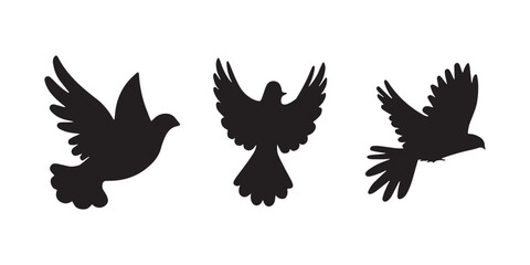  Flying birds silhouette set , Silhouette flock of birds isolated on white background .