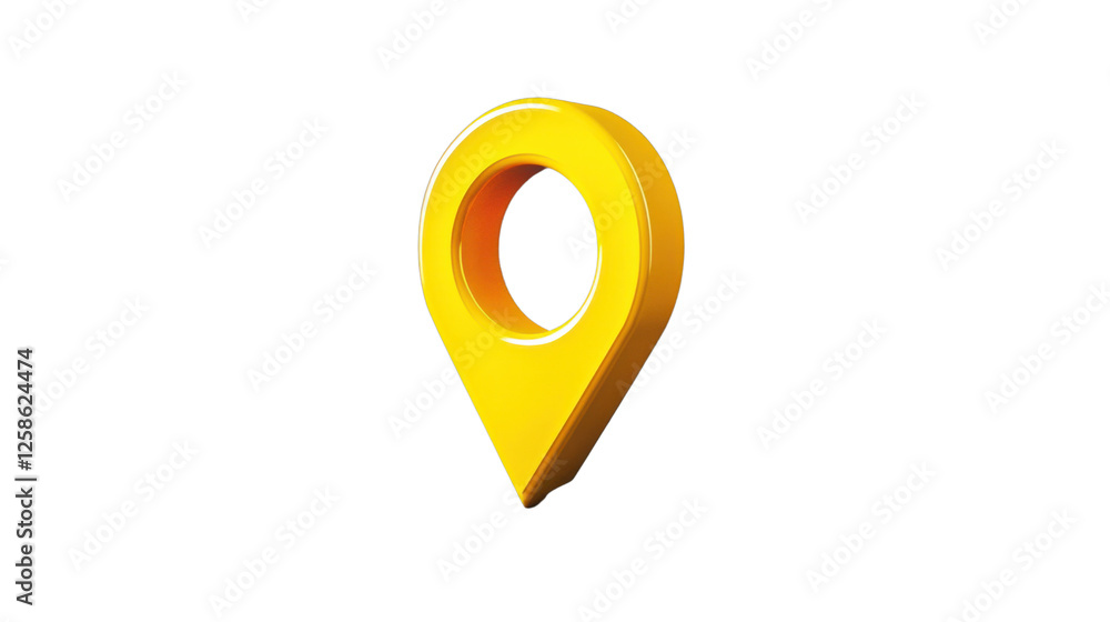 Poster 3d yellow location pin showing accurate global positioning on transparent background