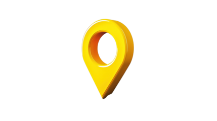 3d yellow location pin showing accurate global positioning on transparent background
