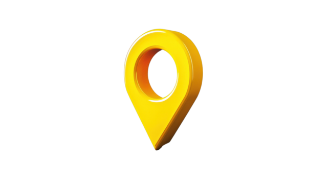 3d yellow location pin showing accurate global positioning on transparent background