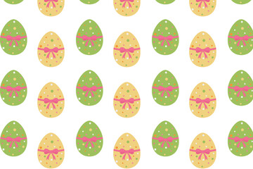Seamless background with cute Easter eggs with bows. Vector illustration.