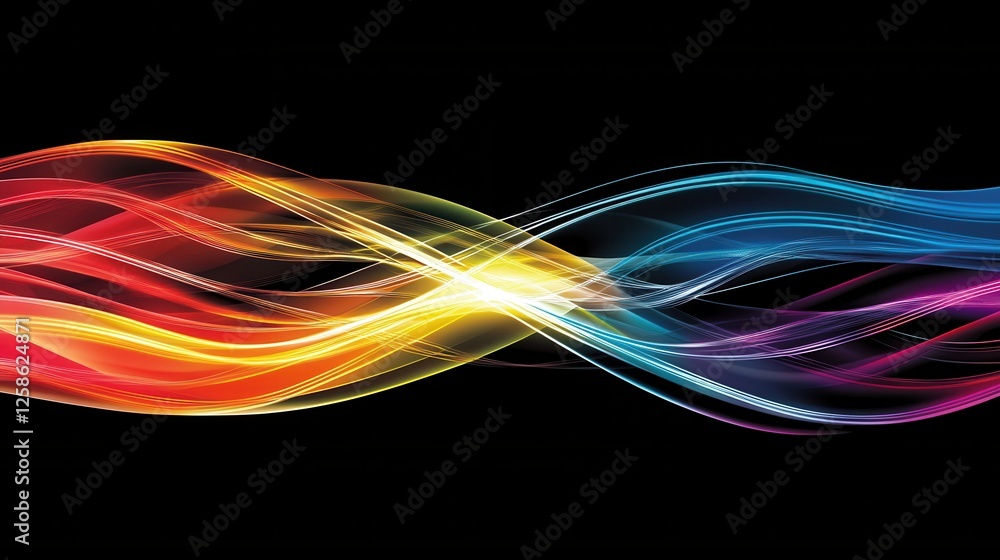 Poster a vibrant wave of colorful light flows across a black background, creating a dynamic and energetic v