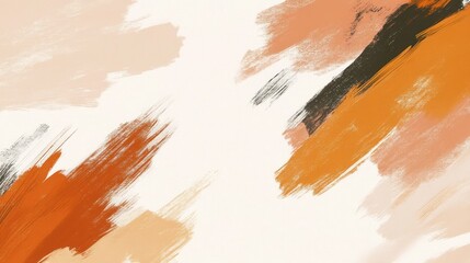 Abstract art with orange, brown, and beige brushstrokes on white background.