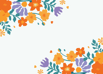 Floral frame with decorative flowers arranged in the corners, creating a border on a light background.
