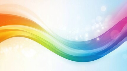Obraz premium A vibrant, colorful wave design featuring a gradient of rainbow hues against a soft, blurred background. Ideal for creative projects and media.