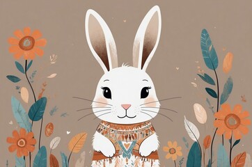 Artistic minimalist cartoon colorful fantasy animal character portrait, magical dreamy nursery decor story book illustration artwork, nature theme texture design.

