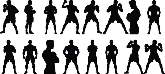 Fitness silhouettes set, gym pack of vector silhouette design, isolated background