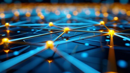 Abstract digital circuit board with connected lines on blue tech background for ai innovation