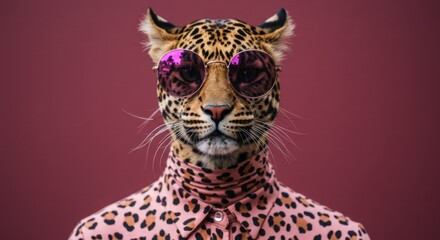 Fototapeta premium Stylish Leopard in Sunglasses and Shirt