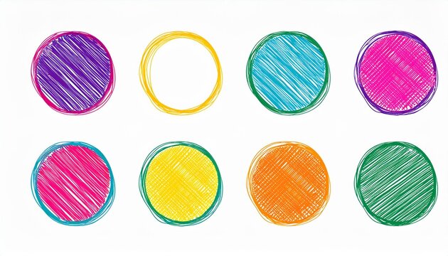Scribble circle round vector frame. Hand drawn rough scribble effect line. Children color crayon brush stroke frame. Scribble hand drawn grunge doodle color circle set. perfect any project.