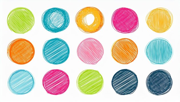Scribble circle round vector frame. Hand drawn rough scribble effect line. Children color crayon brush stroke frame. Scribble hand drawn grunge doodle color circle set. perfect any project.