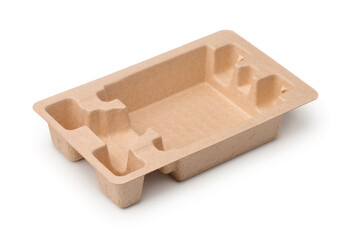 Empty molded paper pulp protective packaging tray