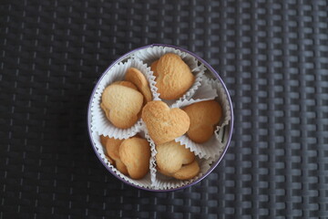 A set of sweet cookies in the shape of hearts as a gift for Valentine's Day.