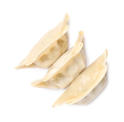 Fresh gyoza dumplings isolated on white, top view