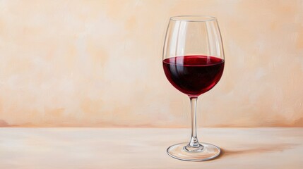 Elegant Red Wine Glass on Soft Beige Background with Subtle Texture and Warm Tones