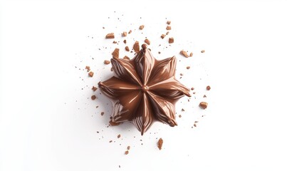 Fototapeta premium Chocolate Starburst, Melted, Shattered, White Background, Dessert