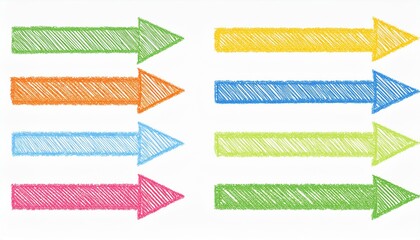 Arrow crayon pastel pencil chalk color line stroke. Sketch chalk pastel color pencil texture line kid fun arrow icon. Hand drawn grunge crayon brush sketch direction element set. perfect any project.