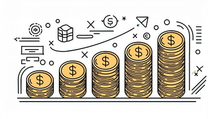 Money cash, coin business doodle icon set. Dollar coin, money profit doodle line sketch business inflation, cash payment. Financial profit, growth icon. Outline editable stroke. perfect any project.