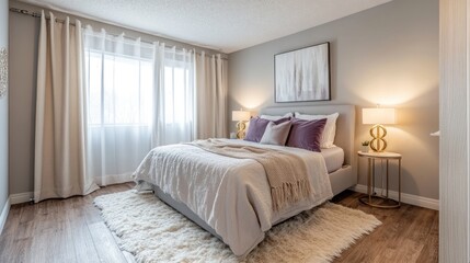 Modern Bedroom Interior Design Featuring Neutral Tones and Plush Textiles
