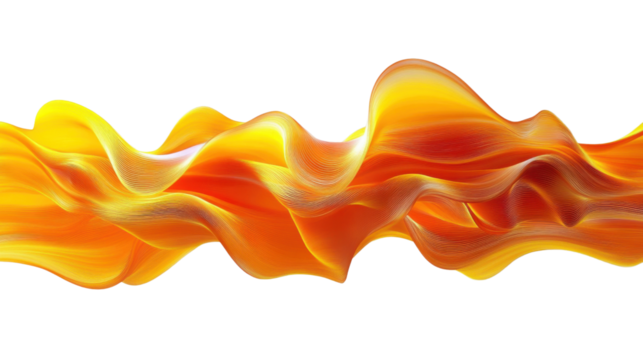 Abstract orange wavy lines flowing on transparent background