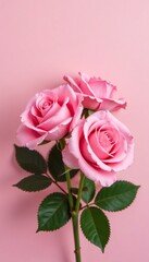 Obraz premium Softly blooming pink roses on pastel background, delicate petals, rose bouquet