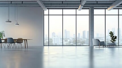 Modern Minimalist Office Interior with City View