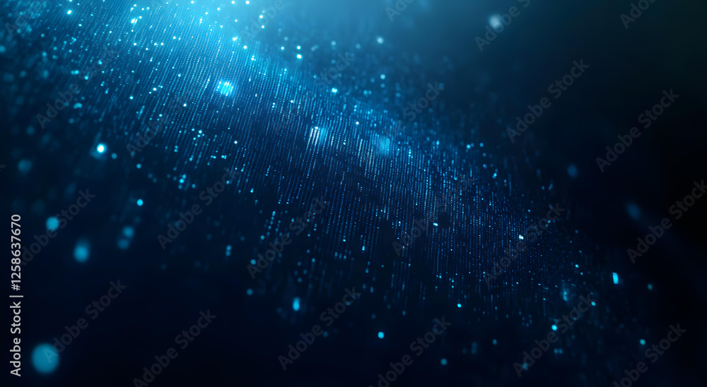 Poster abstract blue digital particles background sparkling light data stream glowing network technology co