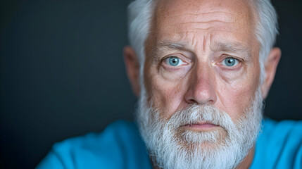 Elderly man, worried expression, dark background, pensive mood, senior portrait