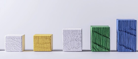 Textured Cubes in Various Sizes and Colors on White Background