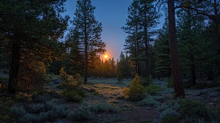 Obraz premium Sunset through Ponderosa Pine Forest