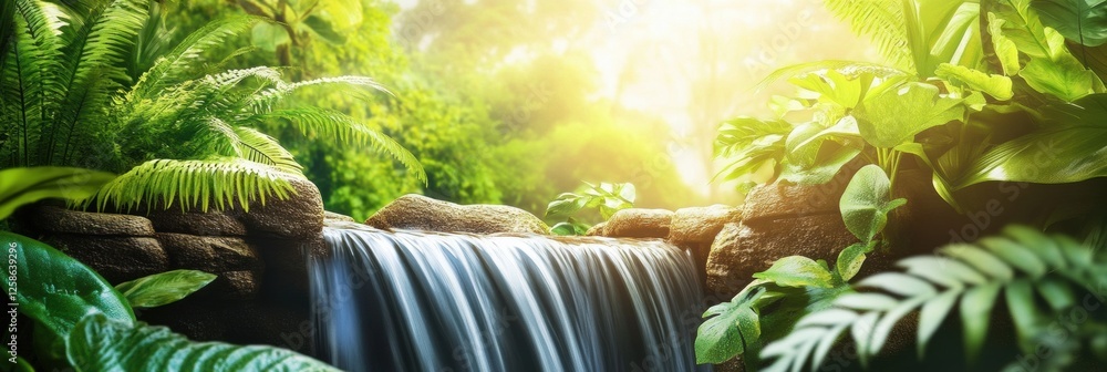 Leinwandbilder serene waterfall cascading through lush greenery in a vibrant natural setting. generative ai