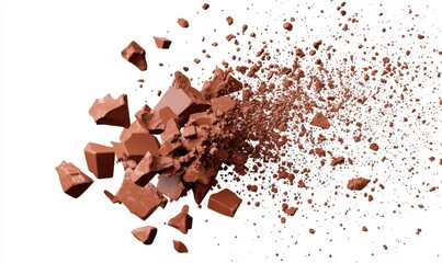 Fototapeta premium Exploding chocolate powder against white background, for food packaging