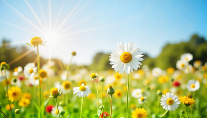 Vibrant daisies blooming in sunlit field, celebrating nature's beauty