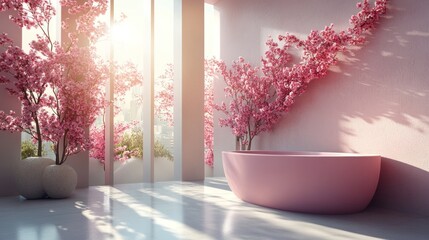 Pink Modern Bathroom with Cherry Blossoms