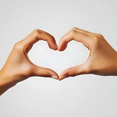 Fototapeta premium Two Hands Forming a Heart Shape Against a White Background