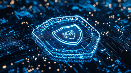Cybersecurity lock  and information or network protection refer to the practices, technologies in blue  color  with lights 