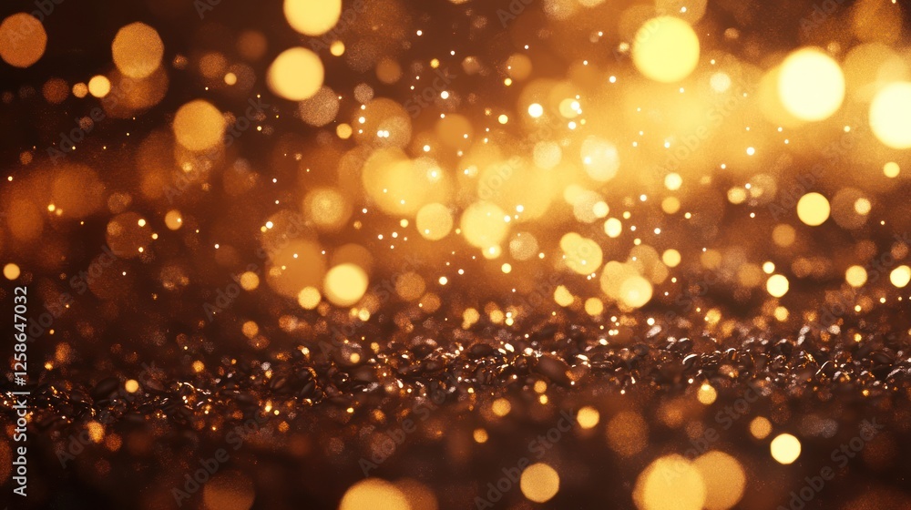 Poster a stunning display of golden bokeh lights shimmering against a dark background, perfect for creating