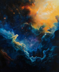 Nebula-Inspired Abstract Space Painting &ndash; Vibrant Cosmic Artwork with Galactic Clouds & Ethereal Universe Design &ndash; Modern Wall Art for Sci-Fi & Astronomy Lovers