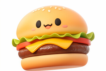 Happy burger isolated on white background, 3d illustration