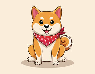 A cute dog animal sitting and a big smiling simple flat design vector. 