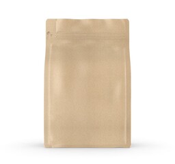 Blank flat bottom kraft paper coffee bag mockup template 3d illustration.