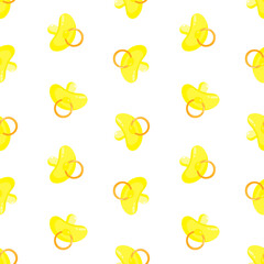 Yellow pacifiers vector seamless pattern. Baby dummy. Background, print, packaging design, wrapping