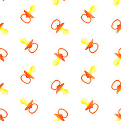 Vermilion pacifiers vector seamless pattern. Baby dummy. Background, print, packaging, wrapping