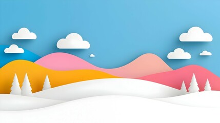 Colorful Papercut Mountainscape With Snow